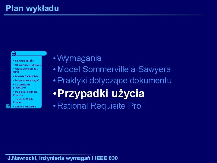 Plan wykładu • Kontrola jakości • Szacowanie rozmiaru i • Standardy serii ISO 9000