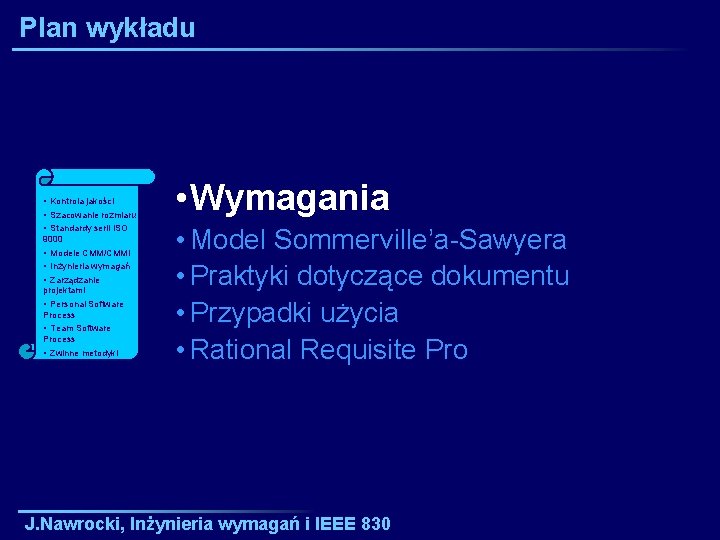 Plan wykładu • Kontrola jakości • Szacowanie rozmiaru i • Standardy serii ISO 9000