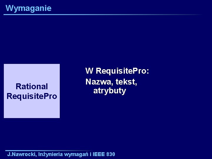 Wymaganie Rational Requisite. Pro W Requisite. Pro: Nazwa, tekst, atrybuty J. Nawrocki, Inżynieria wymagań