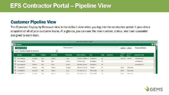EFS Contractor Portal – Pipeline View 