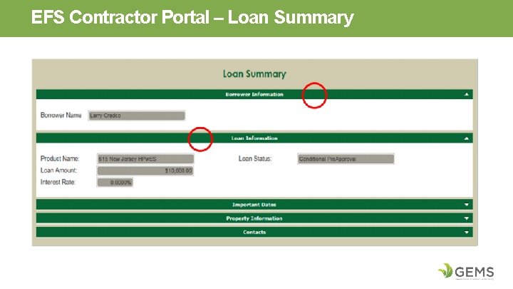 EFS Contractor Portal – Loan Summary 