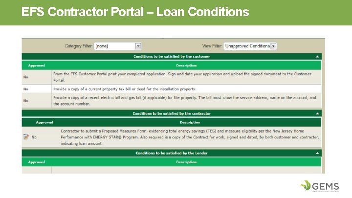 EFS Contractor Portal – Loan Conditions 