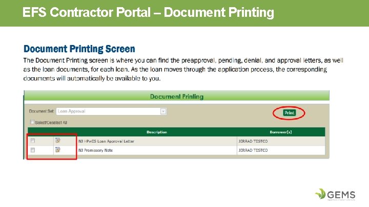 EFS Contractor Portal – Document Printing 
