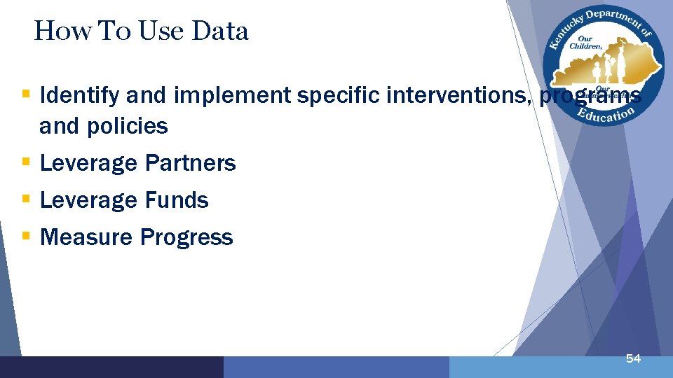 How To Use Data § Identify and implement specific interventions, programs and policies §