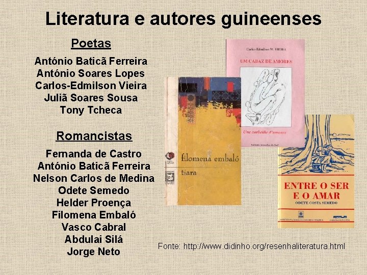 Literatura e autores guineenses Poetas António Baticã Ferreira António Soares Lopes Carlos-Edmilson Vieira Juliã