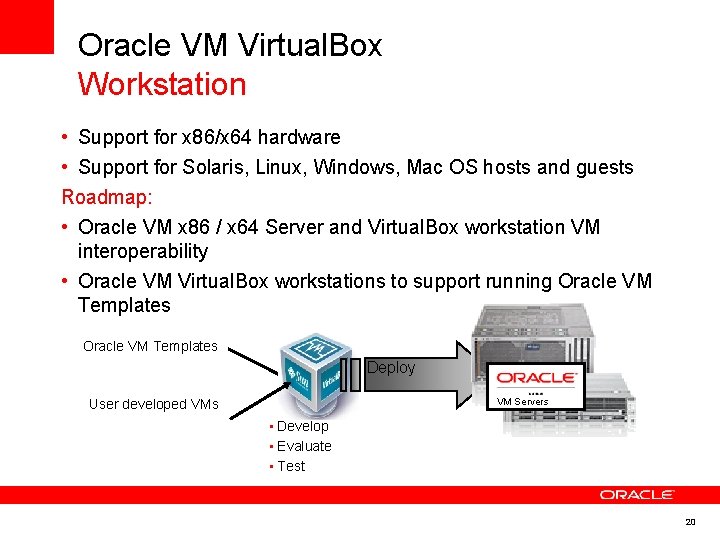 Oracle VM Virtual. Box Workstation • Support for x 86/x 64 hardware • Support Oracle VM Virtual. Box Workstation • Support for x 86/x 64 hardware • Support