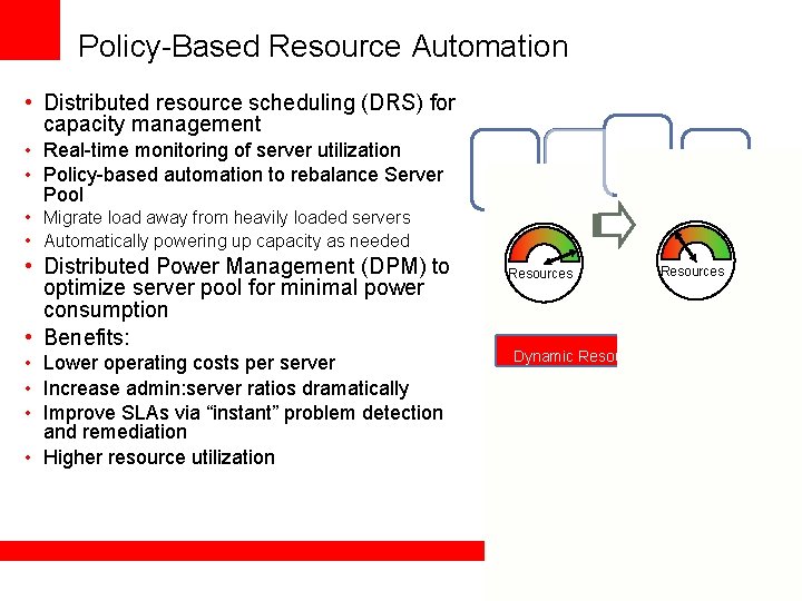 Policy-Based Resource Automation • Distributed resource scheduling (DRS) for capacity management • Real-time monitoring Policy-Based Resource Automation • Distributed resource scheduling (DRS) for capacity management • Real-time monitoring