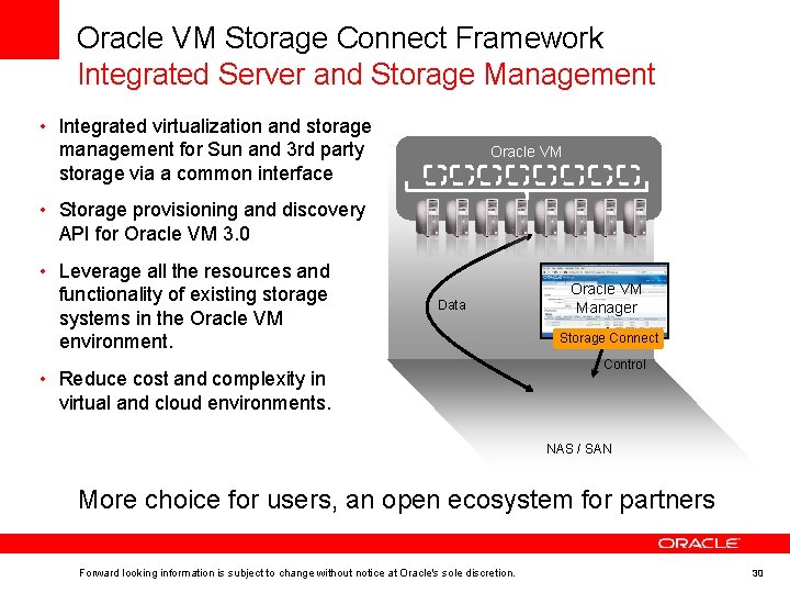 Oracle VM Storage Connect Framework Integrated Server and Storage Management • Integrated virtualization and Oracle VM Storage Connect Framework Integrated Server and Storage Management • Integrated virtualization and