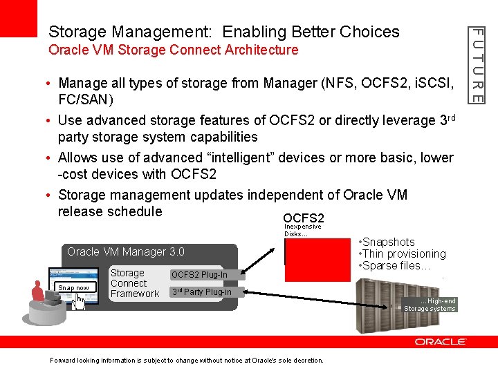 Oracle VM Storage Connect Architecture • Manage all types of storage from Manager (NFS, Oracle VM Storage Connect Architecture • Manage all types of storage from Manager (NFS,