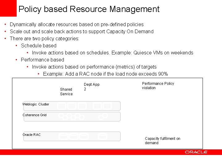 Policy based Resource Management • Dynamically allocate resources based on pre-defined policies • Scale Policy based Resource Management • Dynamically allocate resources based on pre-defined policies • Scale