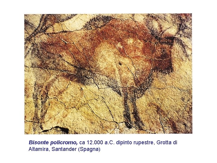 Bisonte policromo, ca 12. 000 a. C. dipinto rupestre, Grotta di Altamira, Santander (Spagna)