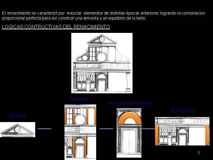 El renacimiento se caracterizó por mezclar elementos de distintas épocas anteriores logrando la combinacion