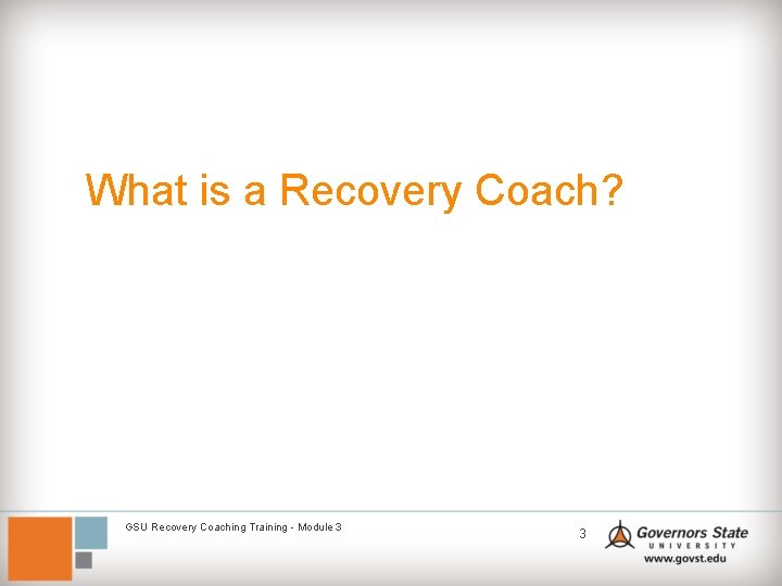 What is a Recovery Coach? GSU Recovery Coaching Training - Module 3 3 