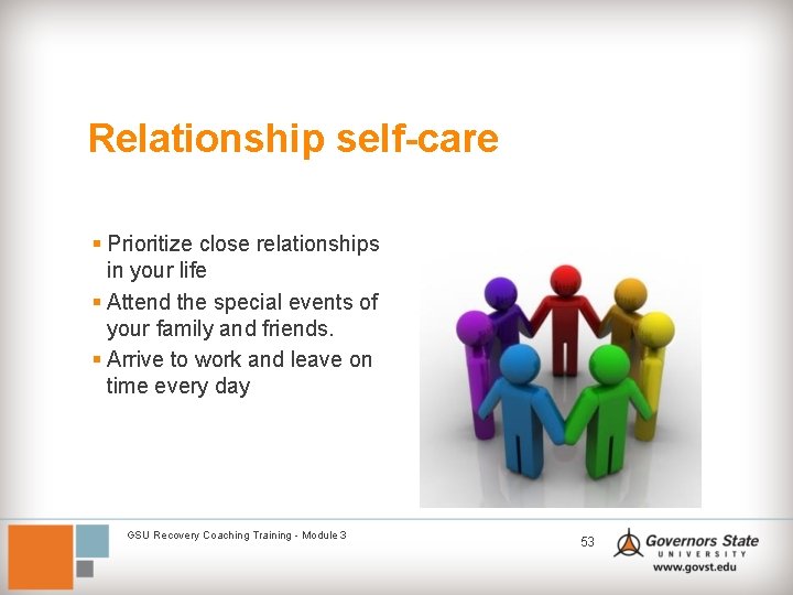Relationship self-care § Prioritize close relationships in your life § Attend the special events