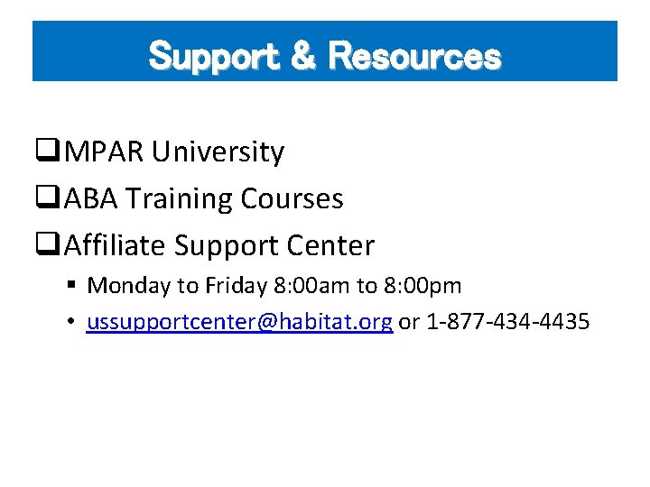 Support & Resources q. MPAR University q. ABA Training Courses q. Affiliate Support Center