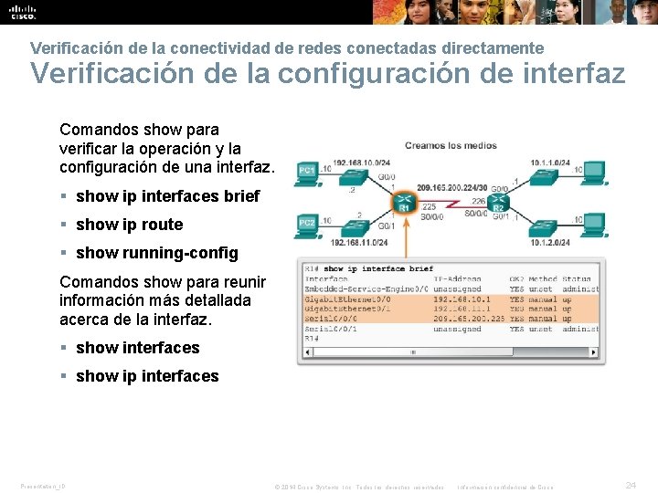 Verificación de la conectividad de redes conectadas directamente Verificación de la configuración de interfaz