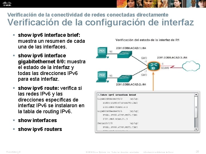 Verificación de la conectividad de redes conectadas directamente Verificación de la configuración de interfaz
