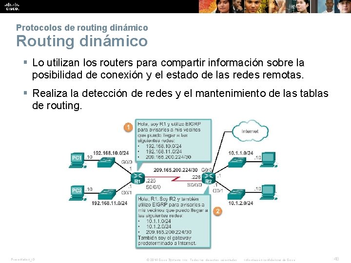 Protocolos de routing dinámico Routing dinámico § Lo utilizan los routers para compartir información