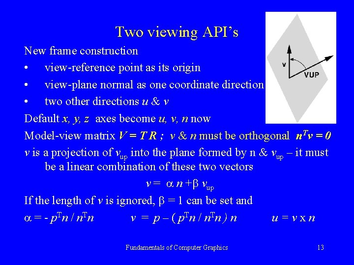 Two viewing API’s New frame construction • view-reference point as its origin • view-plane