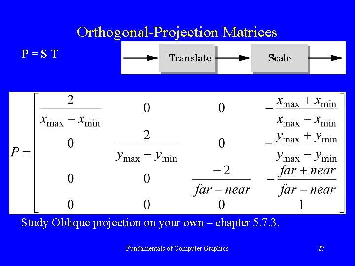 Orthogonal-Projection Matrices P=ST Study Oblique projection on your own – chapter 5. 7. 3.