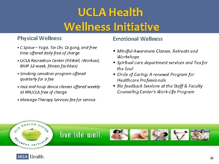 UCLA Health Wellness Initiative Physical Wellness • C Space – Yoga, Tai Chi, Qi