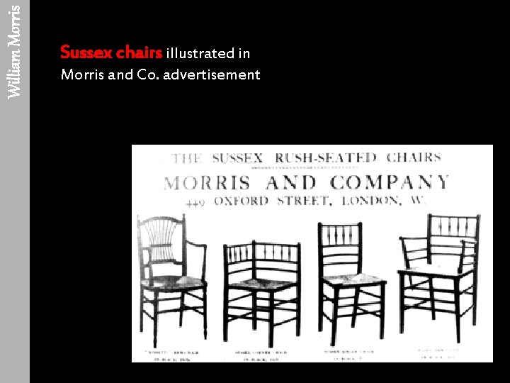 William Morris Sussex chairs illustrated in Morris and Co. advertisement 