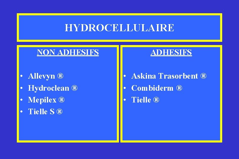 HYDROCELLULAIRE NON ADHESIFS • • Allevyn ® Hydroclean ® Mepilex ® Tielle S ®