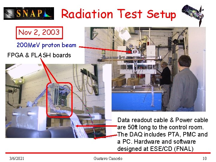 Radiation Test Setup Nov 2, 2003 200 Me. V proton beam FPGA & FLASH
