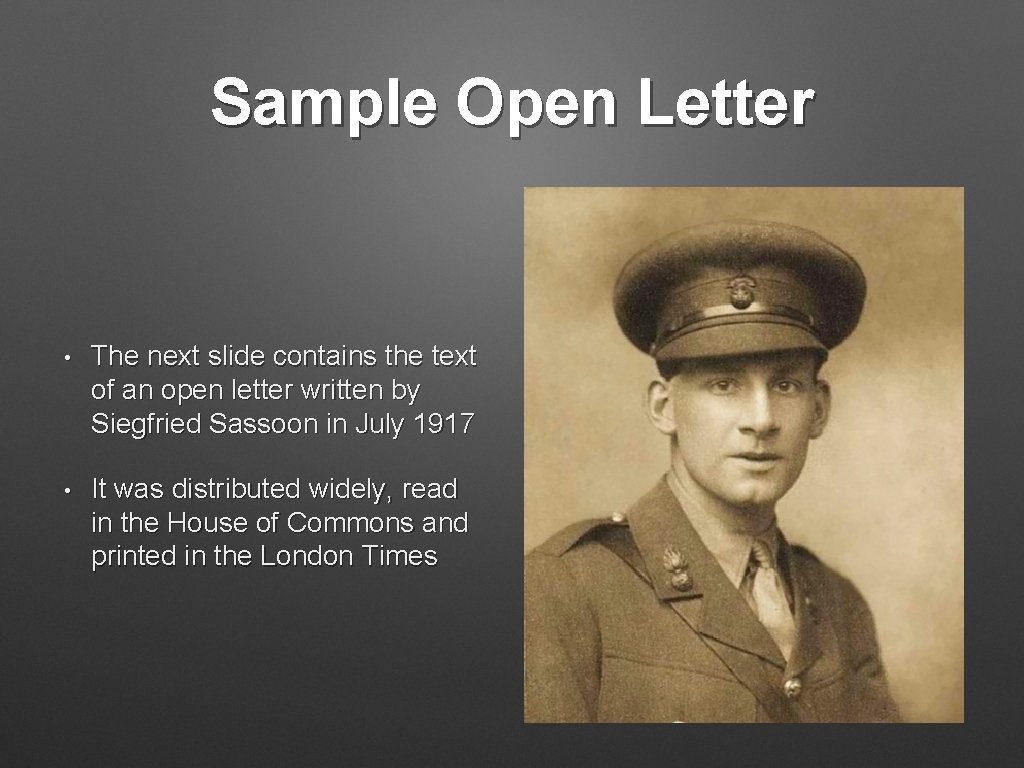 Sample Open Letter • The next slide contains the text of an open letter