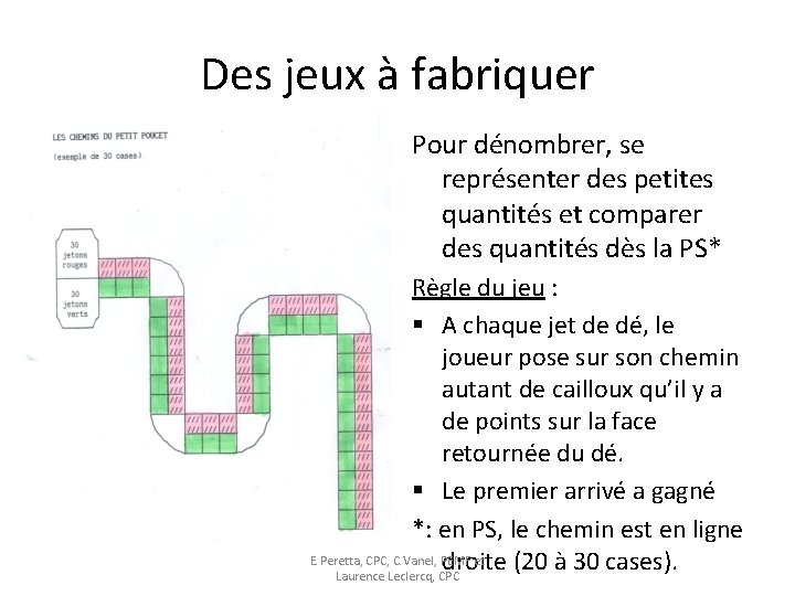 Des jeux à fabriquer Pour dénombrer, se représenter des petites quantités et comparer des