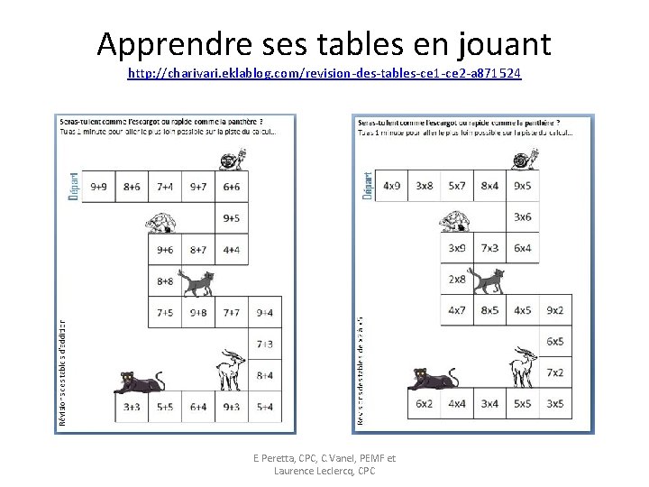 Apprendre ses tables en jouant http: //charivari. eklablog. com/revision-des-tables-ce 1 -ce 2 -a 871524