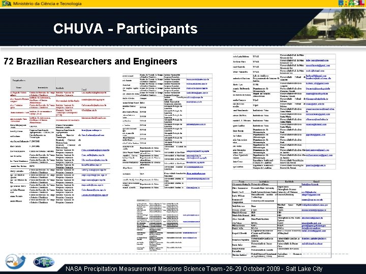 CHUVA - Participants 72 Brazilian Researchers and Engineers NASA Precipitation Measurement Missions Science Team