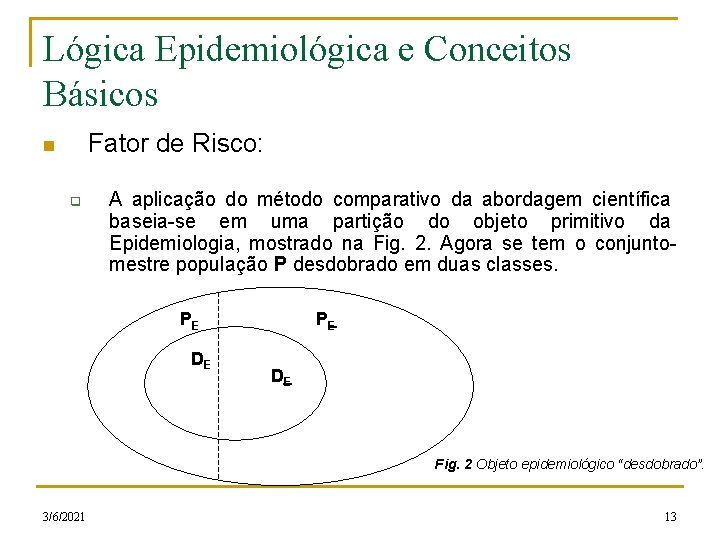 Lógica Epidemiológica e Conceitos Básicos Fator de Risco: n q A aplicação do método