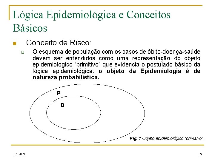 Lógica Epidemiológica e Conceitos Básicos Conceito de Risco: n q O esquema de população