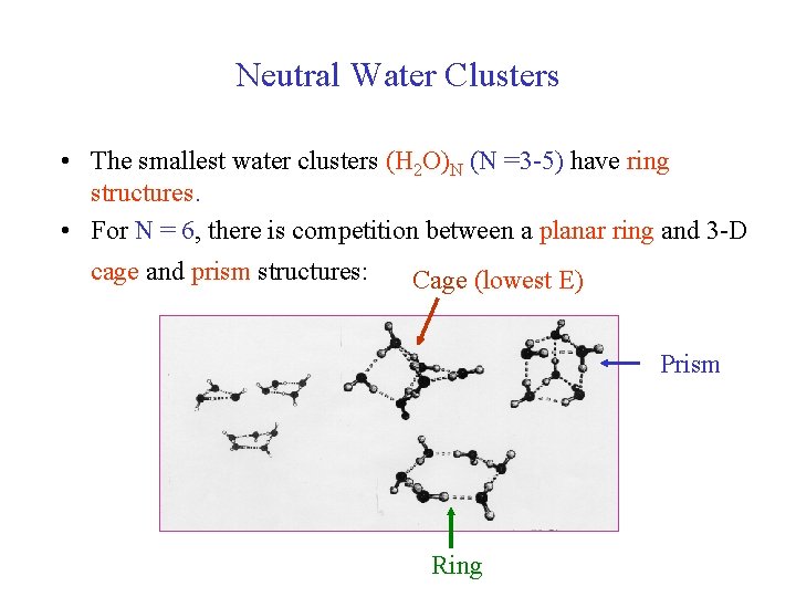 Neutral Water Clusters • The smallest water clusters (H 2 O)N (N =3 -5)