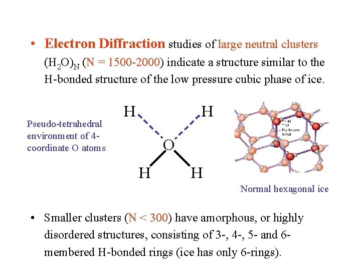  • Electron Diffraction studies of large neutral clusters (H 2 O)N (N =