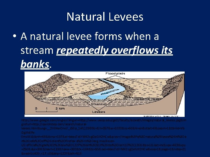 Natural Levees • A natural levee forms when a stream repeatedly overflows its banks.