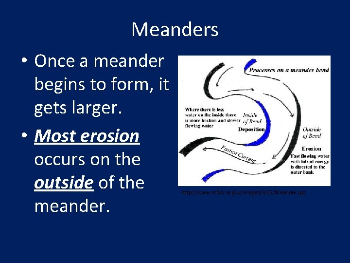 Meanders • Once a meander begins to form, it gets larger. • Most erosion