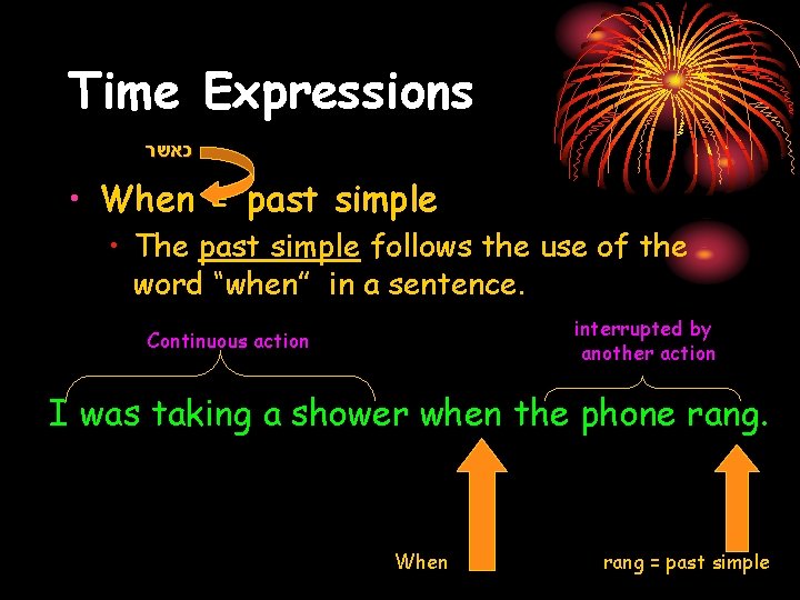 Time Expressions כאשר • When = past simple • The past simple follows the