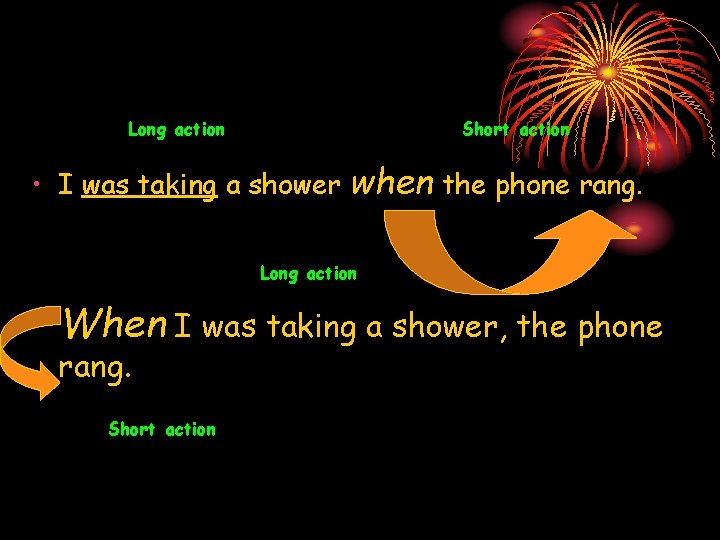 Long action Short action • I was taking a shower when the phone rang.