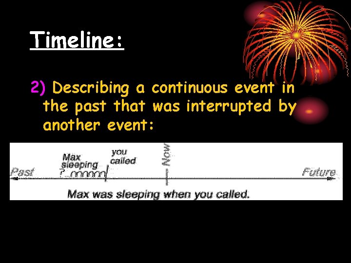 Timeline: 2) Describing a continuous event in the past that was interrupted by another