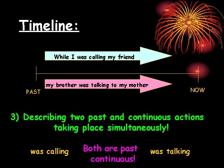 Timeline: While I was calling my friend PAST my brother was talking to my