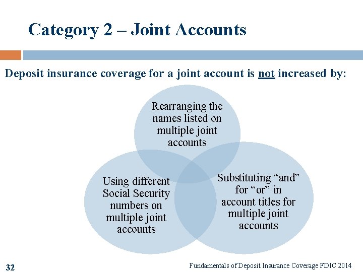 Category 2 – Joint Accounts Deposit insurance coverage for a joint account is not