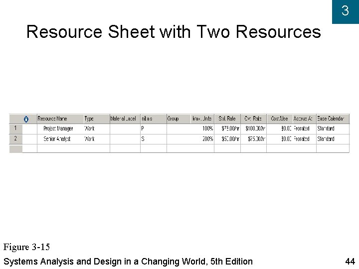 3 Resource Sheet with Two Resources Figure 3 -15 Systems Analysis and Design in