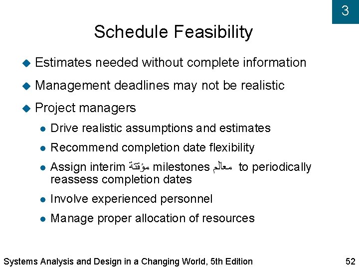 3 Schedule Feasibility Estimates needed without complete information Management deadlines may not be realistic