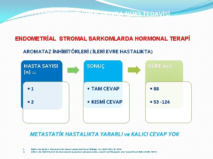 UTERUS SARKOMLARINDA NÜKS TEDAVİSİ ENDOMETRİAL STROMAL SARKOMLARDA HORMONAL TERAPİ AROMATAZ İNHİBİTÖRLERİ ( İLERİ EVRE