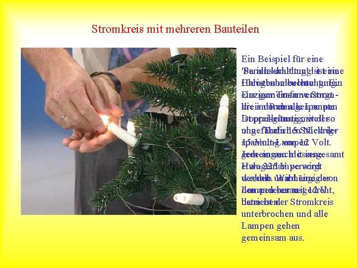 Stromkreis mit mehreren Bauteilen Ein Beispiel für eine 'Parallelschaltung'ististeine 'Serienschaltung' eine Halogenbeleuchtung: Ein Christbaumbeleuchtung.