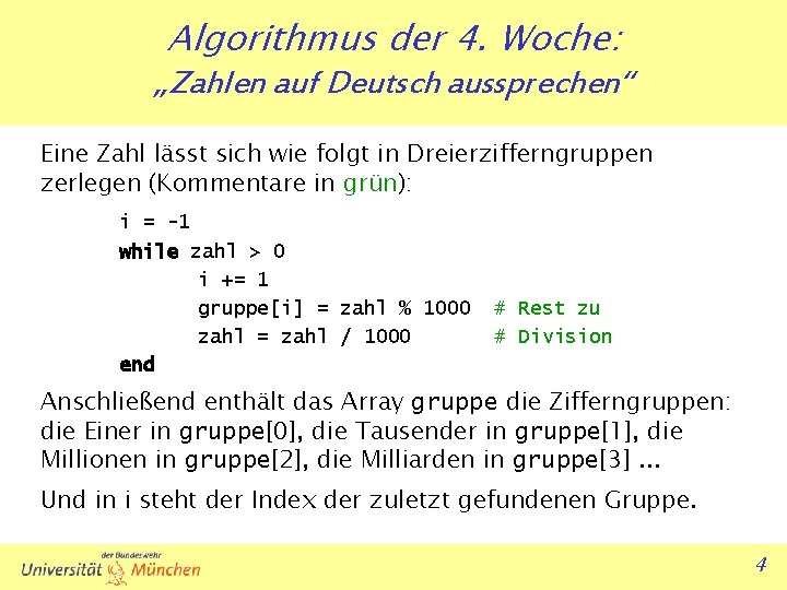 Algorithmus Der 4 Woche Zahlen Auf Deutsch Aussprechen