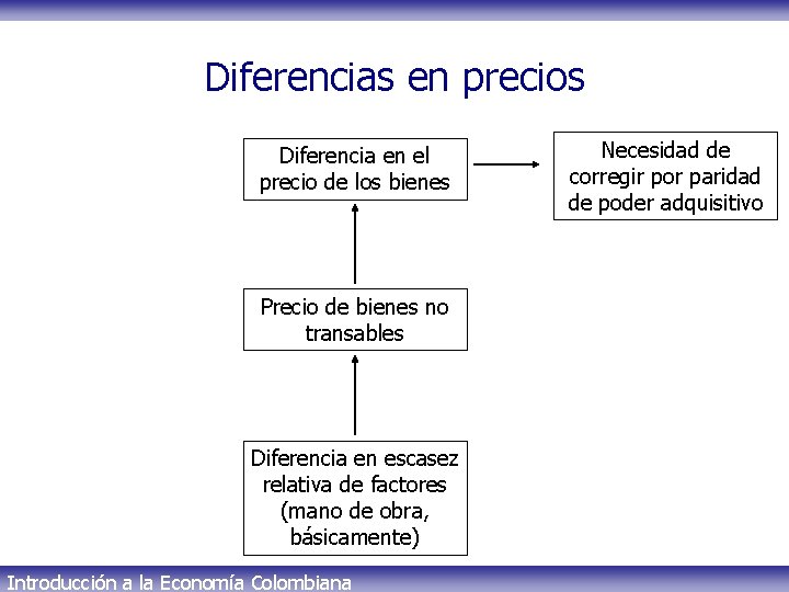 Diferencias en precios Diferencia en el precio de los bienes Precio de bienes no