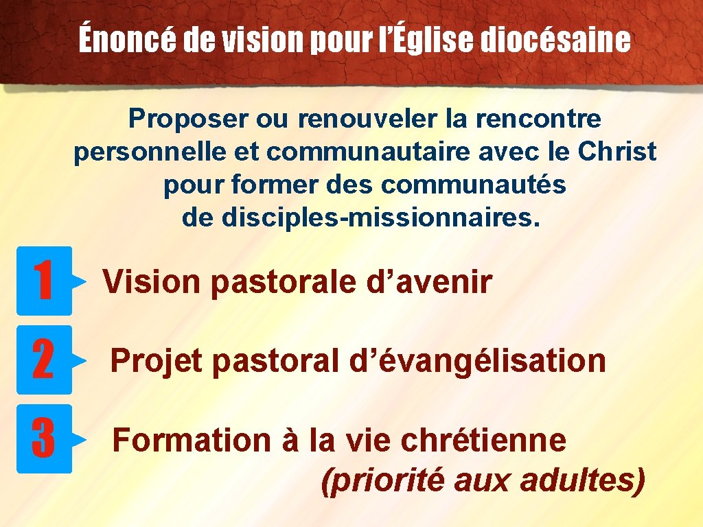 Énoncé de vision pour l’Église diocésaine Proposer ou renouveler la rencontre personnelle et communautaire